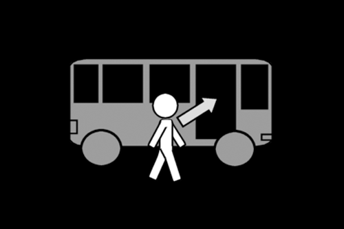 Pictogramkuva jossa hahmo on menossa bussiin.
