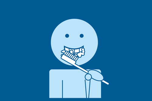 Pictogramkuva jossa hahmo harjaa hampaitaan.