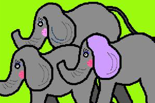 Piirros kolme elefanttia.
